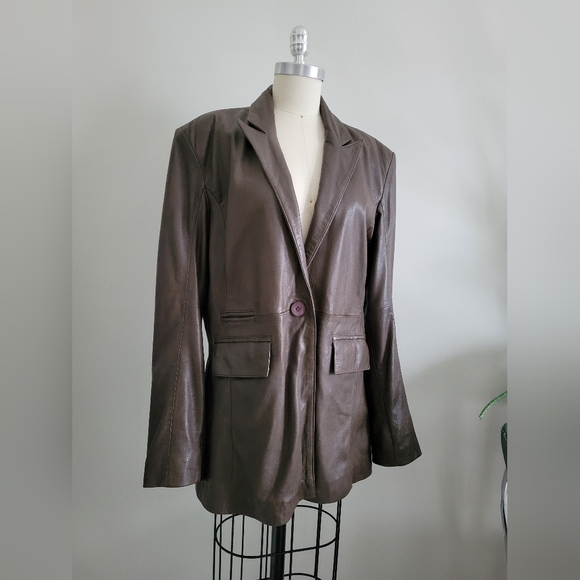 BOD & CHRISTENSEN brown leather hip length jacket - Picture 2 of 10